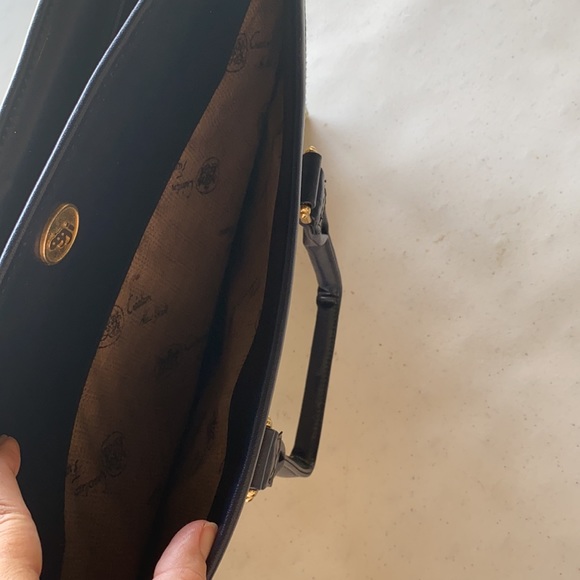 Blue and linen work bag. Gold accents. - Picture 5 of 10